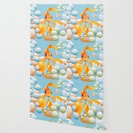 Vermillion Goldfish Blowing Bubbles Wallpaper