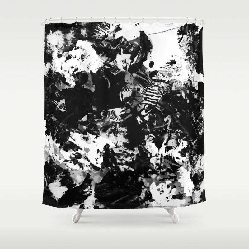 Modern Abstract Black And White Acrylic Paint Marble Shower
