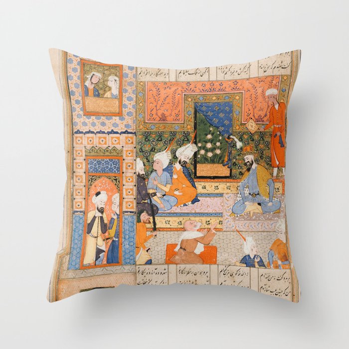 Miniature of a guilty man who pleads before a king and is forgiven Throw Pillow