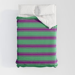 [ Thumbnail: Sea Green and Purple Colored Stripes Pattern Duvet Cover ]