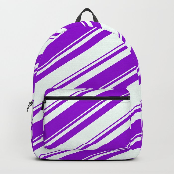 Dark Violet and Mint Cream Colored Pattern of Stripes Backpack