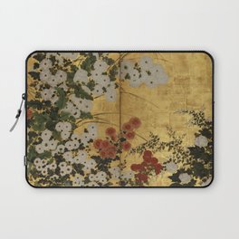White Red Chrysanthemums Floral Japanese Gold Screen Laptop Sleeve