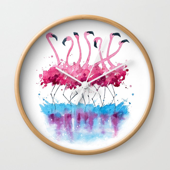 flamingos watercolor painting Wall Clock