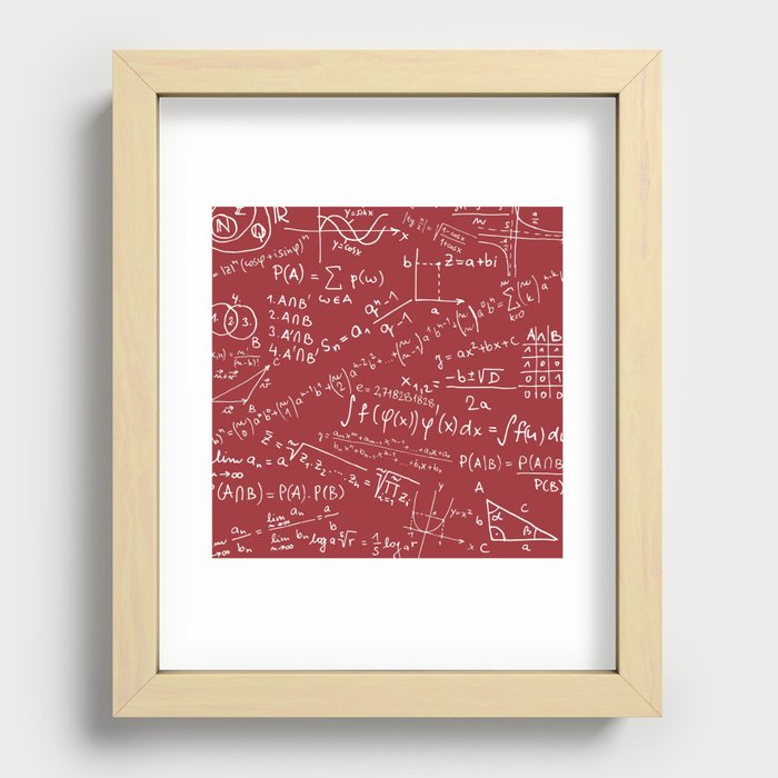 Math Geek Print, Math Equation On Red Background Pattern Recessed Framed Print