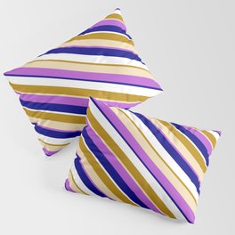 [ Thumbnail: Eye-catching Dark Goldenrod, Tan, Orchid, Blue & White Colored Striped Pattern Pillow Sham ]