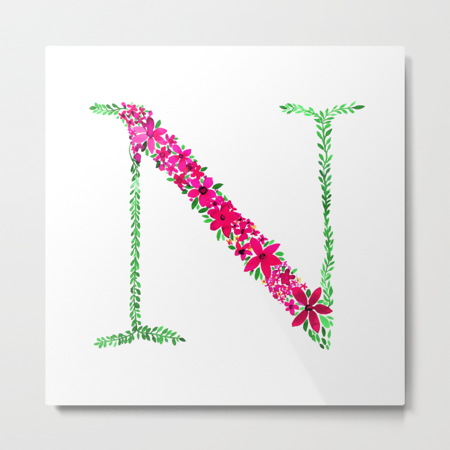 Floral Monogram Letter N Metal Print By Amysia Society6