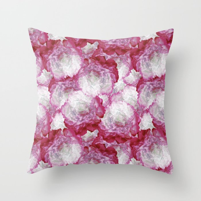 Red and White Peonies Oil Painted Floral Throw Pillow