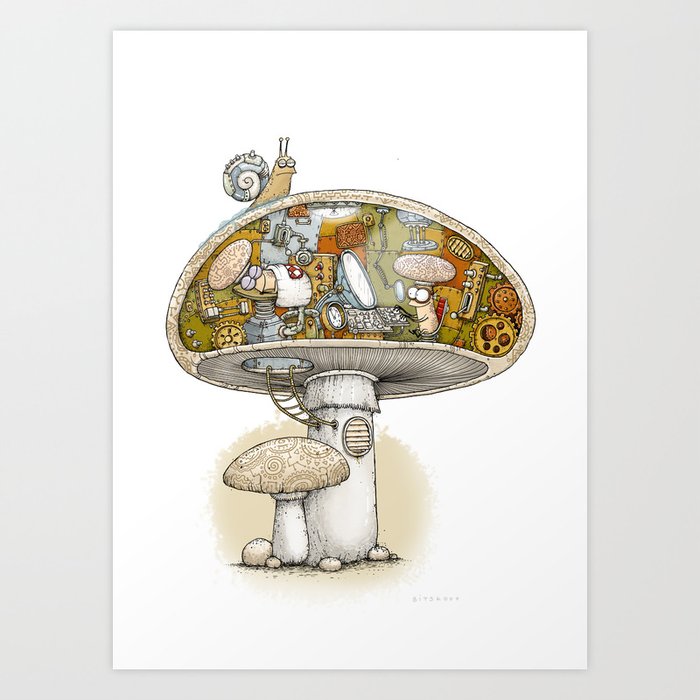 Mushroom Aliens inside the Mushroom Art Print