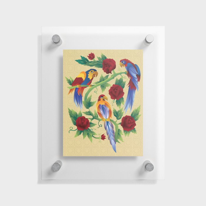 Parrots and Roses Floating Acrylic Print