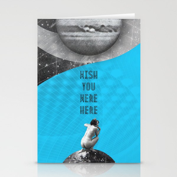 Love Quote Retro Vintage Nude Woman Space Planet Wish You Were Here Rock Music Song Lyrics Stationery Cards