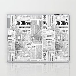Black And White Collage Of Grunge Newspaper Fragments Laptop Skin