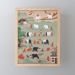Taming the Elephant Mind Buddhist Thanka Painting Framed Mini Art Print
