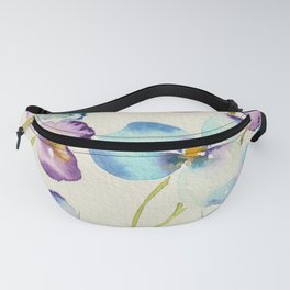 Pansies in Purple and Blue - Watercolor Floral Fanny Pack