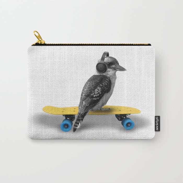 Kookaburra, Cool bird with headphones, Australian bird, Skateboard, headphones, Aussie Animal Carry-All Pouch