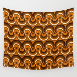 Brown, Orange & Ivory Wavy Lines Retro Pattern Wall Tapestry