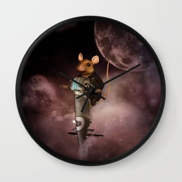 Funny mouse in the universe Wall Clock | Flying, Painting, Universe, Animal, Drive, Mouse, Fantasy, Funny, Moon, Cloudes 
