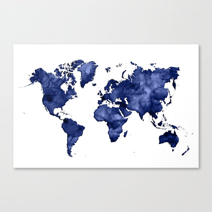 Dark Navy Blue Watercolor World Map Canvas Print By Blursbyaishop