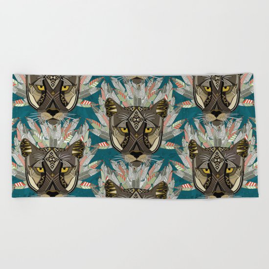native mountain lion blue Beach Towel