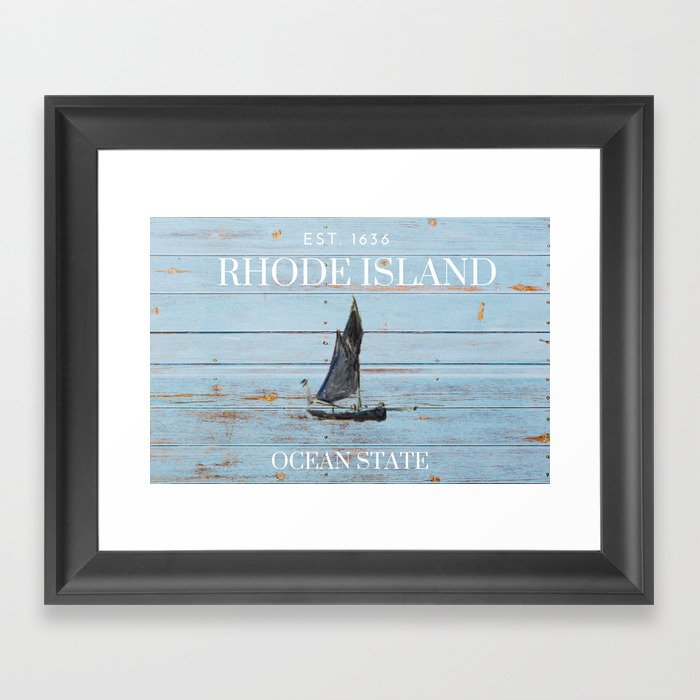 Ocean State - Rhode Island beach driftwood sailing / sailboat with portrait painting art Framed Art Print