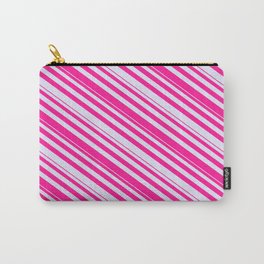 [ Thumbnail: Lavender & Deep Pink Colored Striped Pattern Carry-All Pouch ]
