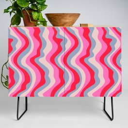 GOOD VIBRATIONS GROOVY MOD RETRO WAVY STRIPES in FUCHSIA PINK RED LAVENDER Credenza