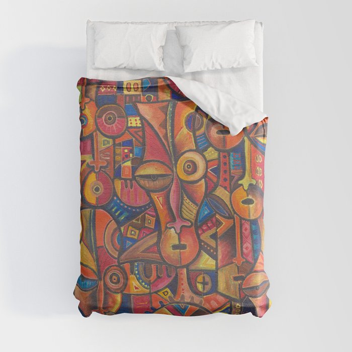 Faces VI painting from Cameroon, Africa Duvet Cover