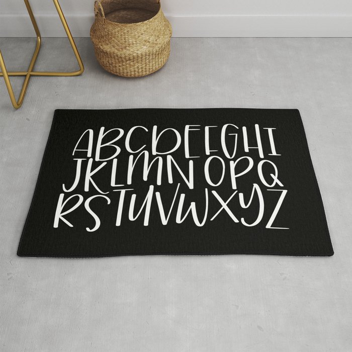 Handlettered Alphabet Monochrome Nursery Decor Rug By Zusdesigns