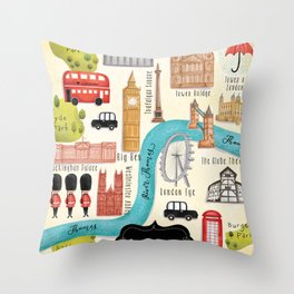London Calling- Illustrated Map Throw Pillow