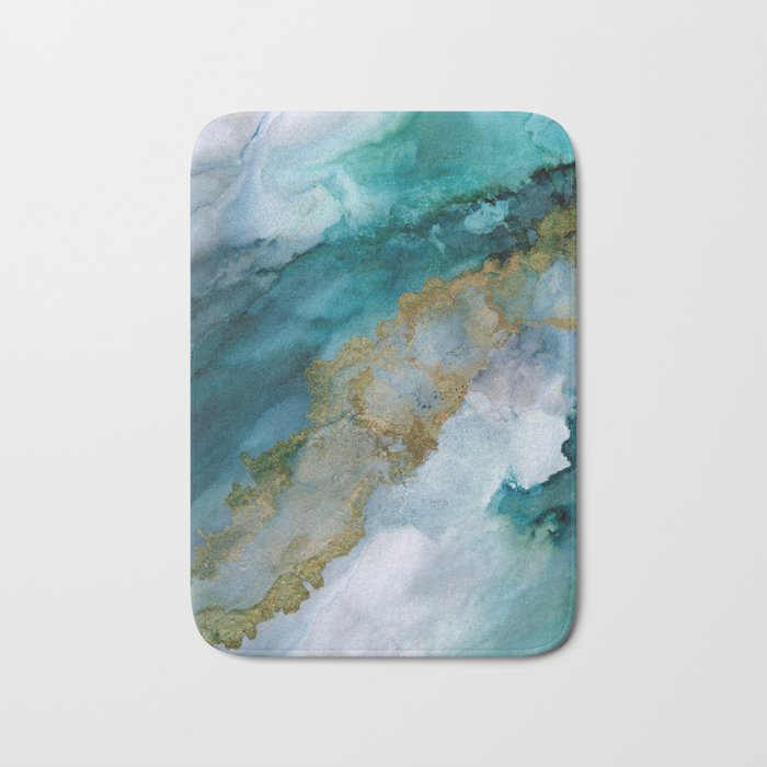 Wild Rush - abstract ocean theme in teal gray gold, marble pattern Bath Mat