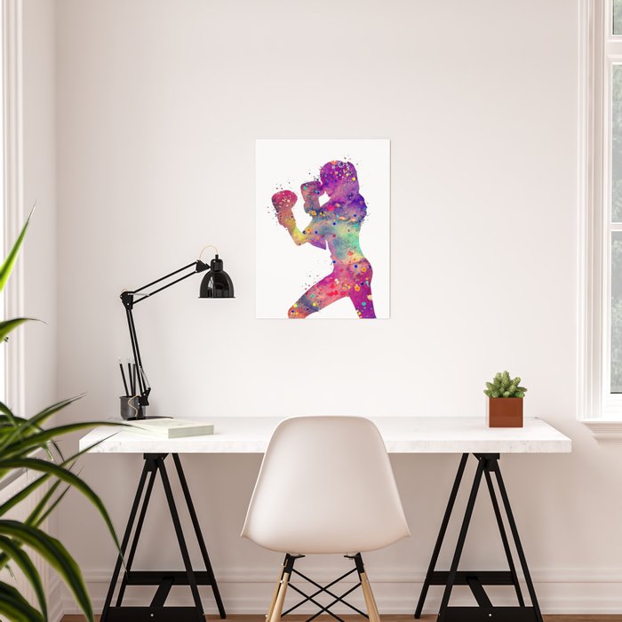 Girl Boxing Art Boxing Gift Watercolor Print Purple Home Decor