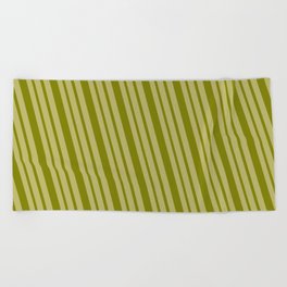 [ Thumbnail: Green & Dark Khaki Colored Lines/Stripes Pattern Beach Towel ]