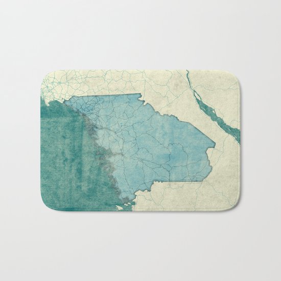 Maine State Map Blue Vintage Bath Mat