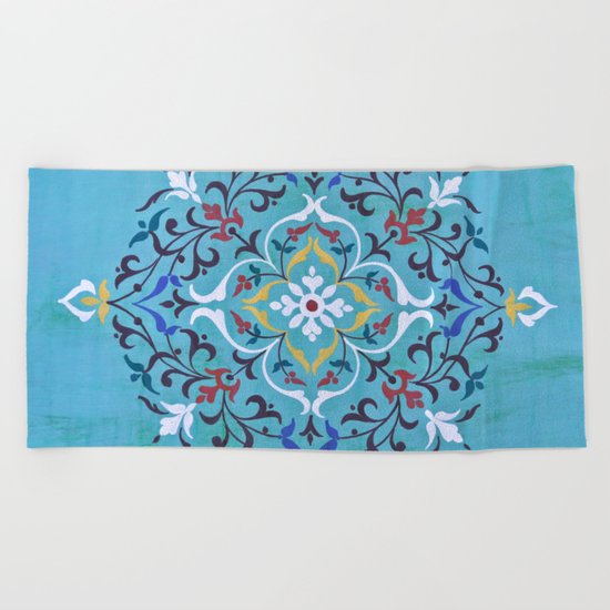 Calligraphy Flower Beach Towel