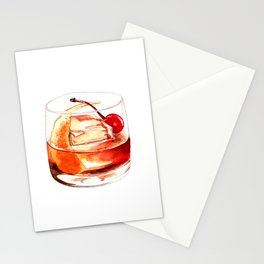 Cocktails. Old Fashioned. Watercolor Painting. Stationery Card