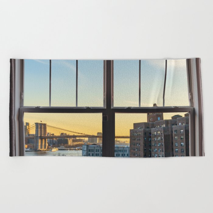 Brooklyn Bridge Window Beach Towel