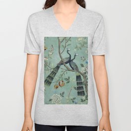A Teal of Two Birds Chinoiserie V Neck T Shirt