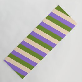 [ Thumbnail: Purple, Green, and Bisque Colored Lines/Stripes Pattern Yoga Mat ]