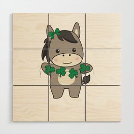 Donkey With Shamrocks Cute Animals For Happiness Wood Wall Art