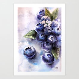 Watercolor Blueberries - Food Art Art Print
