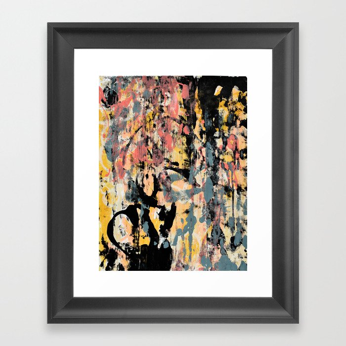 001: a vibrant abstract design in black yellow and pink by Alyssa Hamilton Art  Framed Art Print