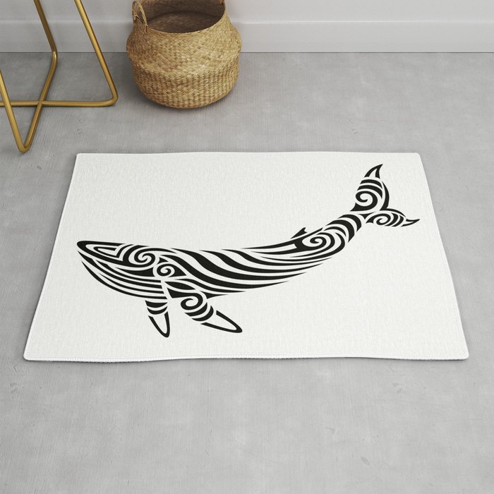 Humpback Whale tattoo tribal stylised maori koru design Rug