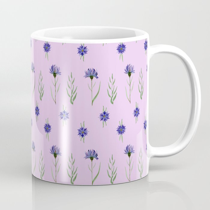 Floral pattern with blue cornflowers on a lilac Coffee Mug