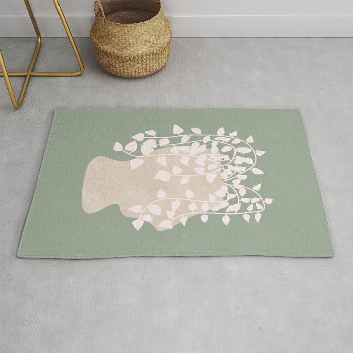 Abstract Potted Figure Sage Green Rug