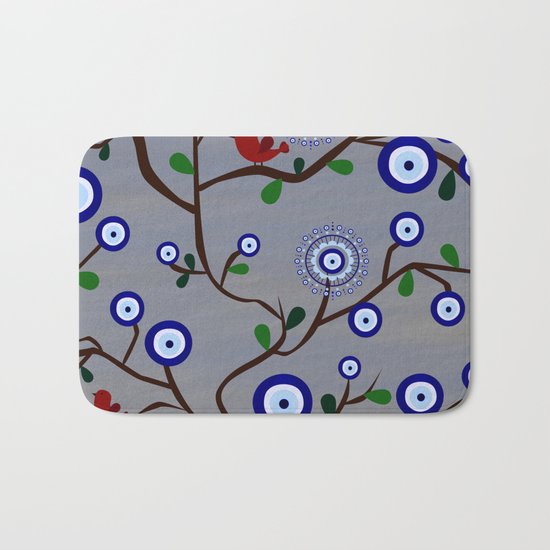 Lucky Evil Eye Bird Tree Bath Mat