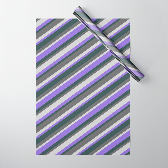 Purple, Dark Slate Gray, Dim Gray, and Light Grey Colored Lined Pattern Wrapping Paper