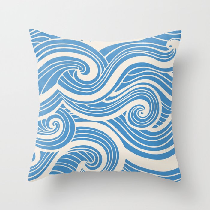 Ocean Waves Cerulean Throw Pillow