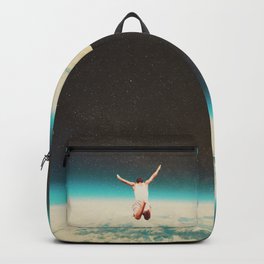 Falling with a hidden smile Backpack | Frankmoth, Curated, Diving, Planet, Vintage, Utopian, Futuristic, Black, Retrofuture, Earth 
