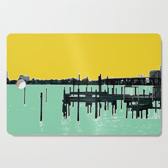 Jacksonville, Florida - modern bold photography print - Pier, dock, & skyline - St. John's river Cutting Board