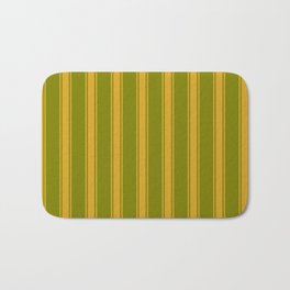 [ Thumbnail: Green & Goldenrod Colored Stripes/Lines Pattern Bath Mat ]