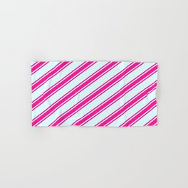 [ Thumbnail: Light Cyan and Deep Pink Colored Stripes/Lines Pattern Hand & Bath Towel ]